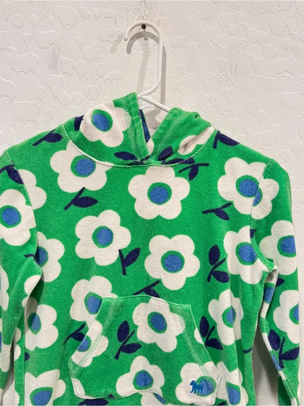 Mini Boden Green Floral Hooded Swim Coverup Girls 6-7Y Terry Cloth Novelty